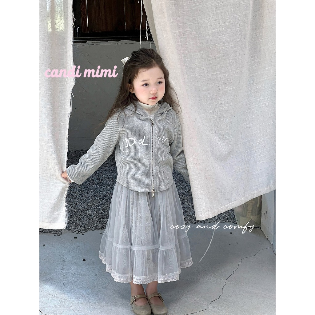 CANDIMIMI Áo khoác sợi cotton gân sọc cao cấp có mũ - Phong cách Hàn Quốc