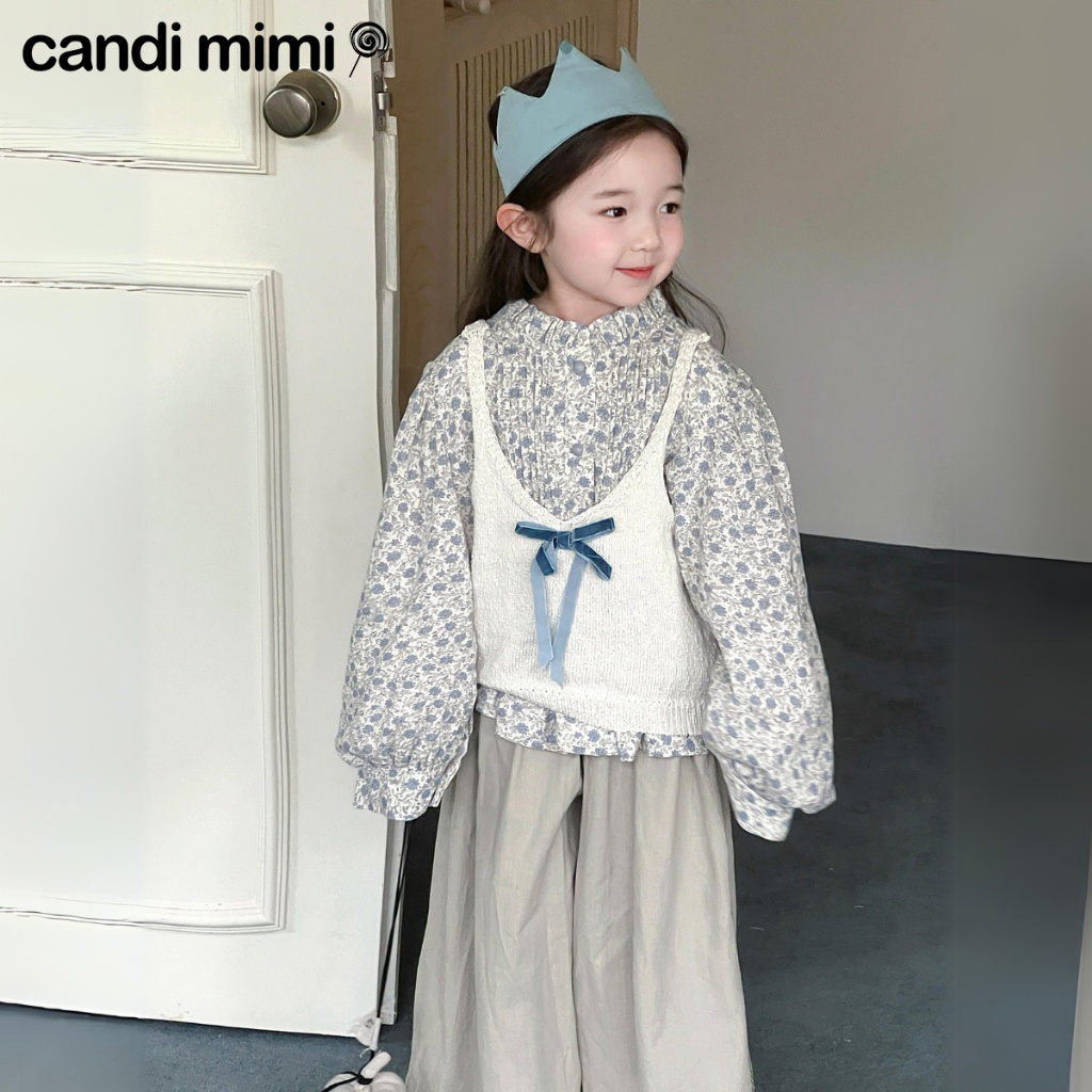 CANDIMIMI Áo sơmi hoa cao cấp tay bồng cách điệu - Phong cách Hàn Quốc