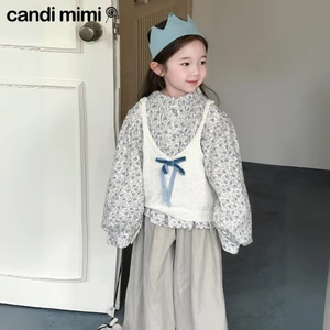 CANDIMIMI Áo sơmi hoa cao cấp tay bồng cách điệu - Phong cách Hàn Quốc
