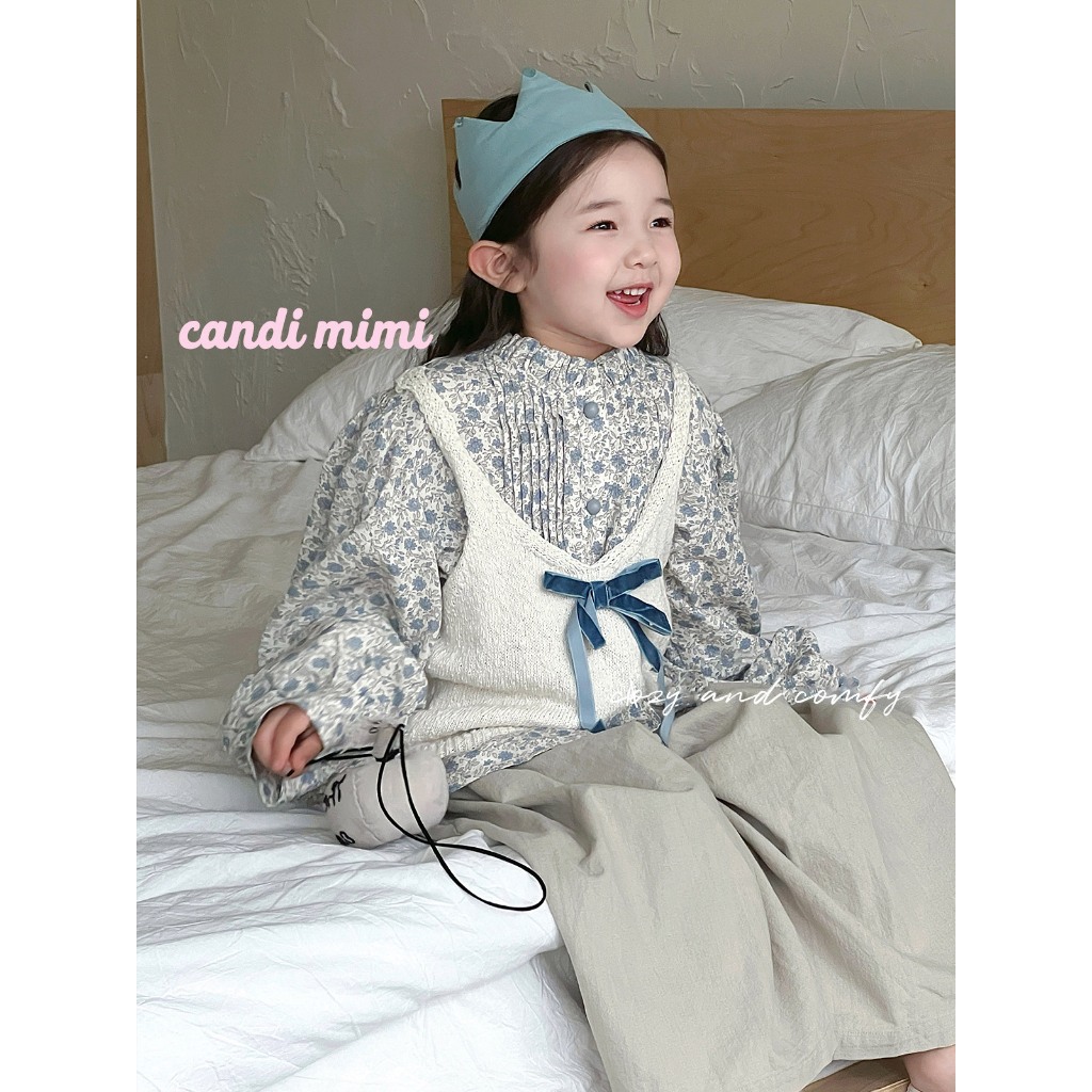CANDIMIMI Áo sơmi hoa cao cấp tay bồng cách điệu - Phong cách Hàn Quốc