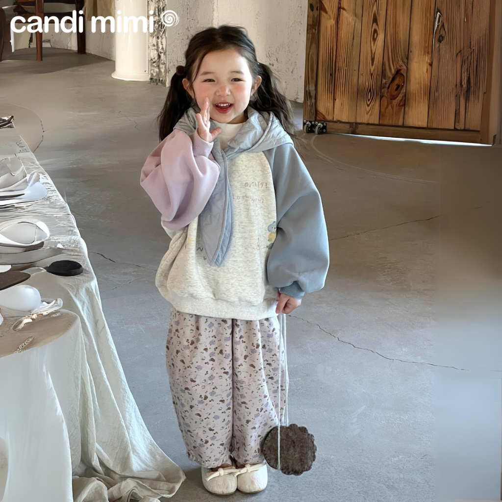 CANDIMIMI Áo hoodie cotton tay 2 màu - Phong cách Hàn Quốc
