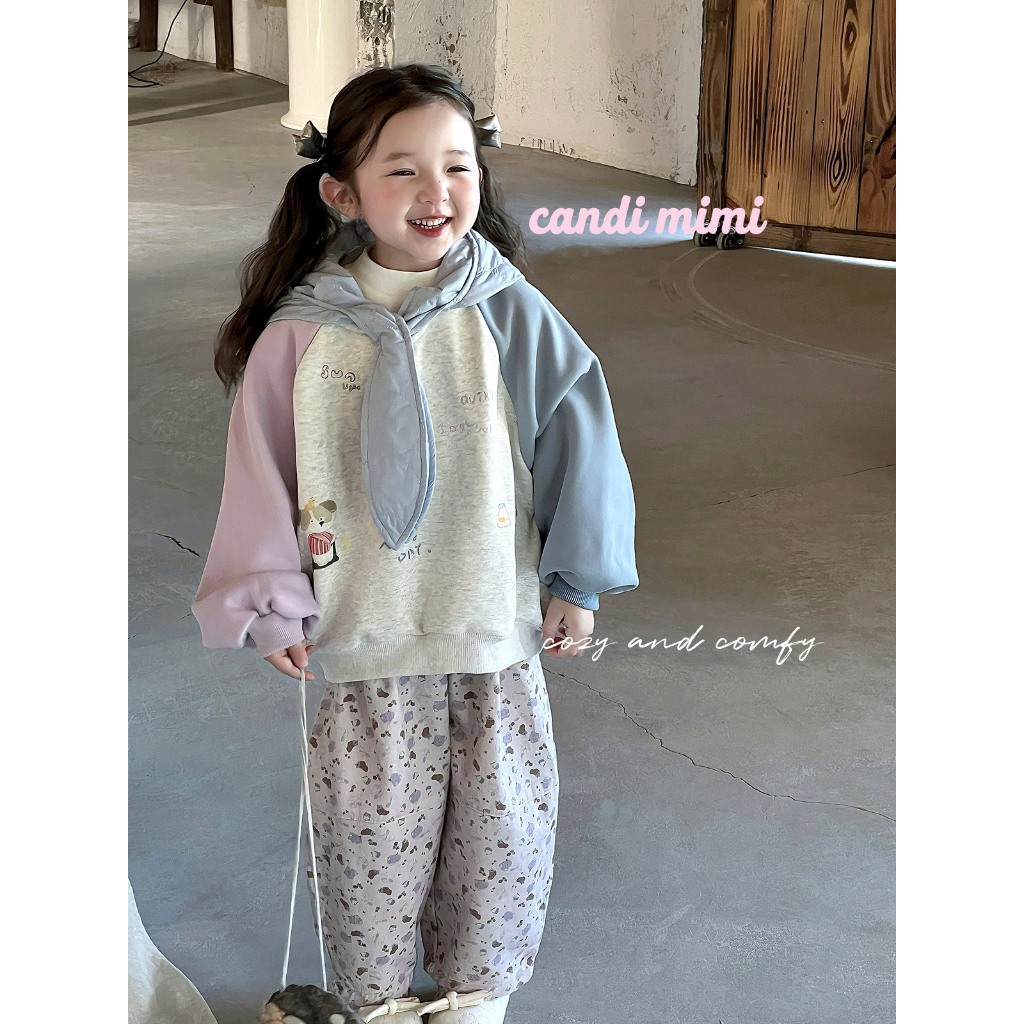 CANDIMIMI Áo hoodie cotton tay 2 màu - Phong cách Hàn Quốc