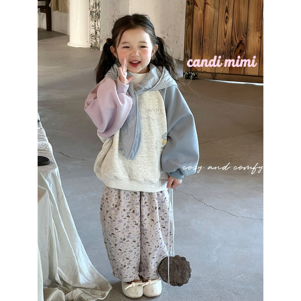 CANDIMIMI Áo hoodie cotton tay 2 màu - Phong cách Hàn Quốc
