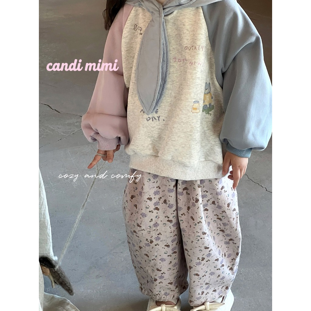 CANDIMIMI Áo hoodie cotton tay 2 màu - Phong cách Hàn Quốc