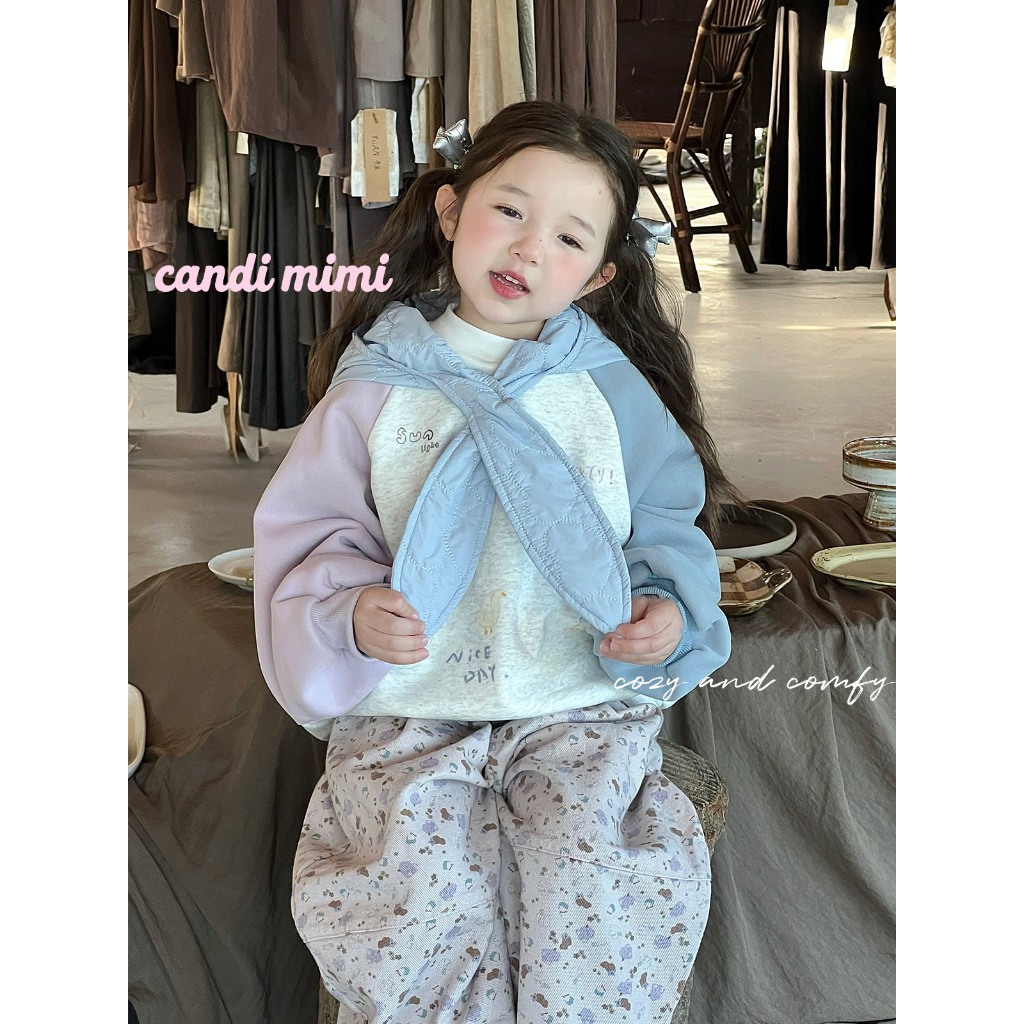 CANDIMIMI Áo hoodie cotton tay 2 màu - Phong cách Hàn Quốc