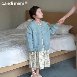 CANDIMIMI Áo khoác len sợi cao cấp vân hoa nổi - Phong cách Hàn Quốc
