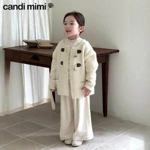 CANDIMIMI Quần suông màu be dáng dài - Phong cách Hàn Quốc