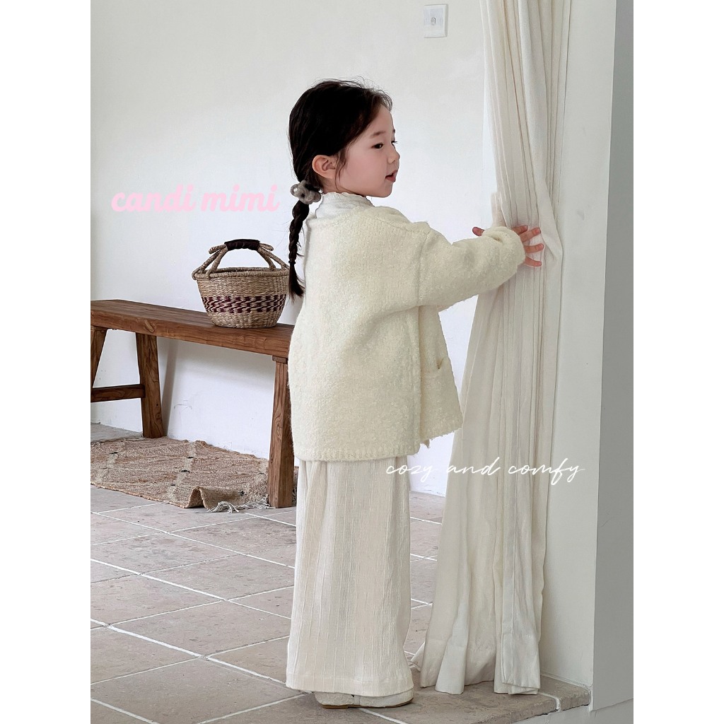 CANDIMIMI Quần suông màu be dáng dài - Phong cách Hàn Quốc