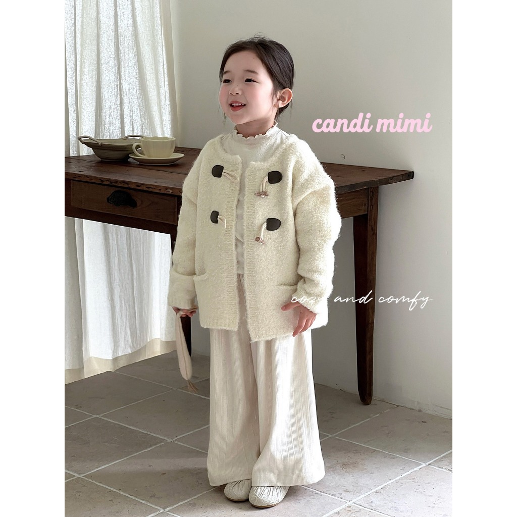 CANDIMIMI Quần suông màu be dáng dài - Phong cách Hàn Quốc