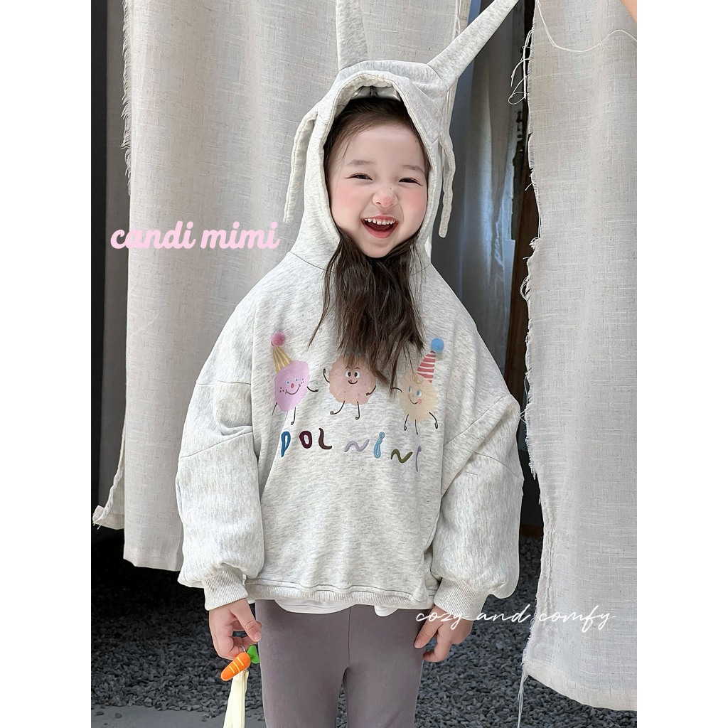 CANDIMIMI Áo hoodie có mũ gắn tai ngộ nghĩnh - Phong cách Hàn Quốc
