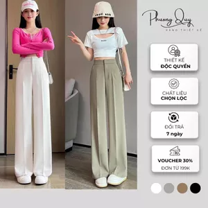 Quần tây ống suông rộng , quấn ống suông nữ cạp cao cho nàng công sở chất vải trượt hàn cao cấp