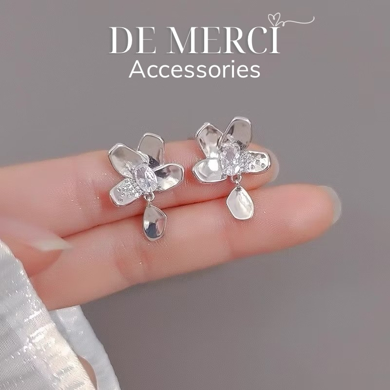 Khuyên tai nữ chuôi bạc 925 De Merci bông tai hình Hoa phủ bóng phụ kiện trang sức nữ cá tính BT