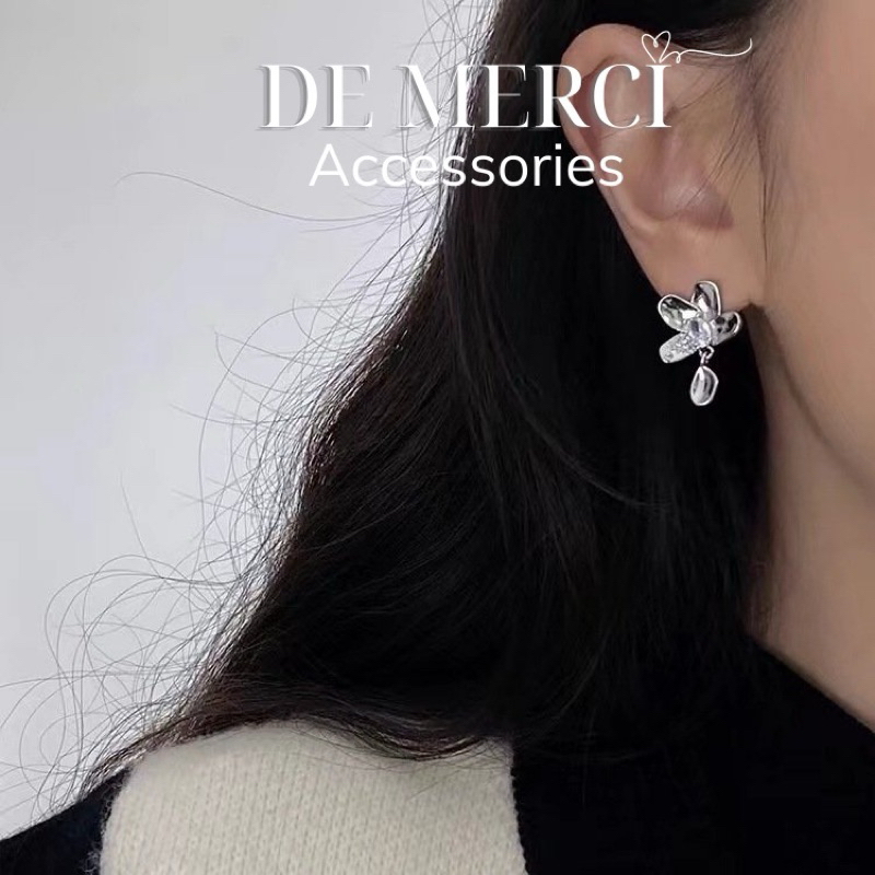 Khuyên tai nữ chuôi bạc 925 De Merci bông tai hình Hoa phủ bóng phụ kiện trang sức nữ cá tính BT