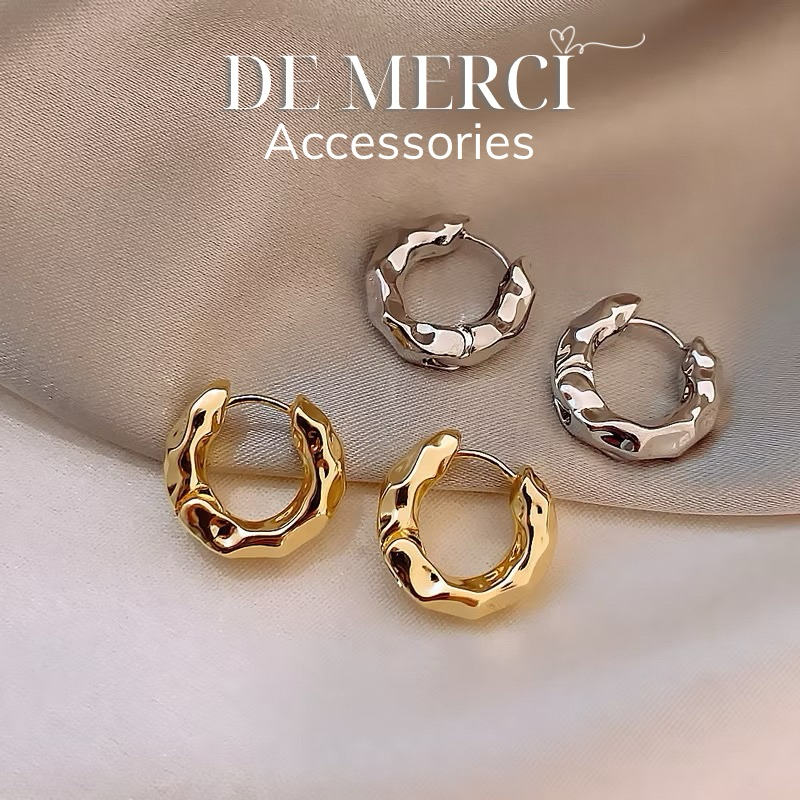 Khuyên tai nữ chuôi bạc 925 De Merci bông tai hình tròn phủ bóng phụ kiện trang sức nữ cá tính BT22