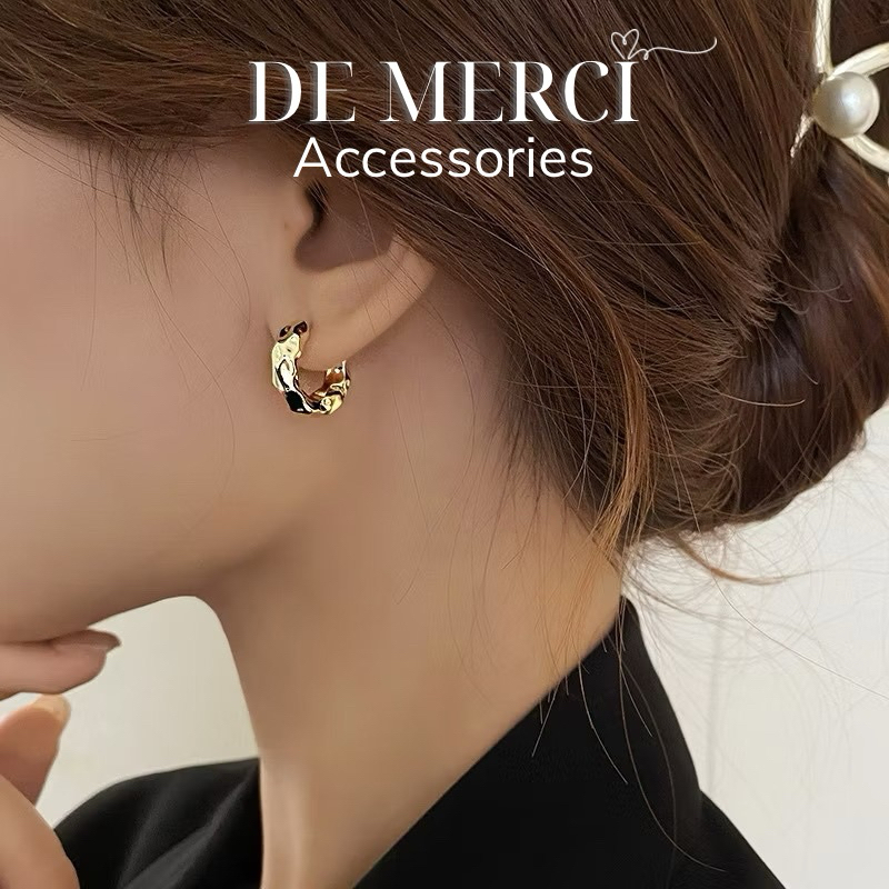 Khuyên tai nữ chuôi bạc 925 De Merci bông tai hình tròn phủ bóng phụ kiện trang sức nữ cá tính BT22