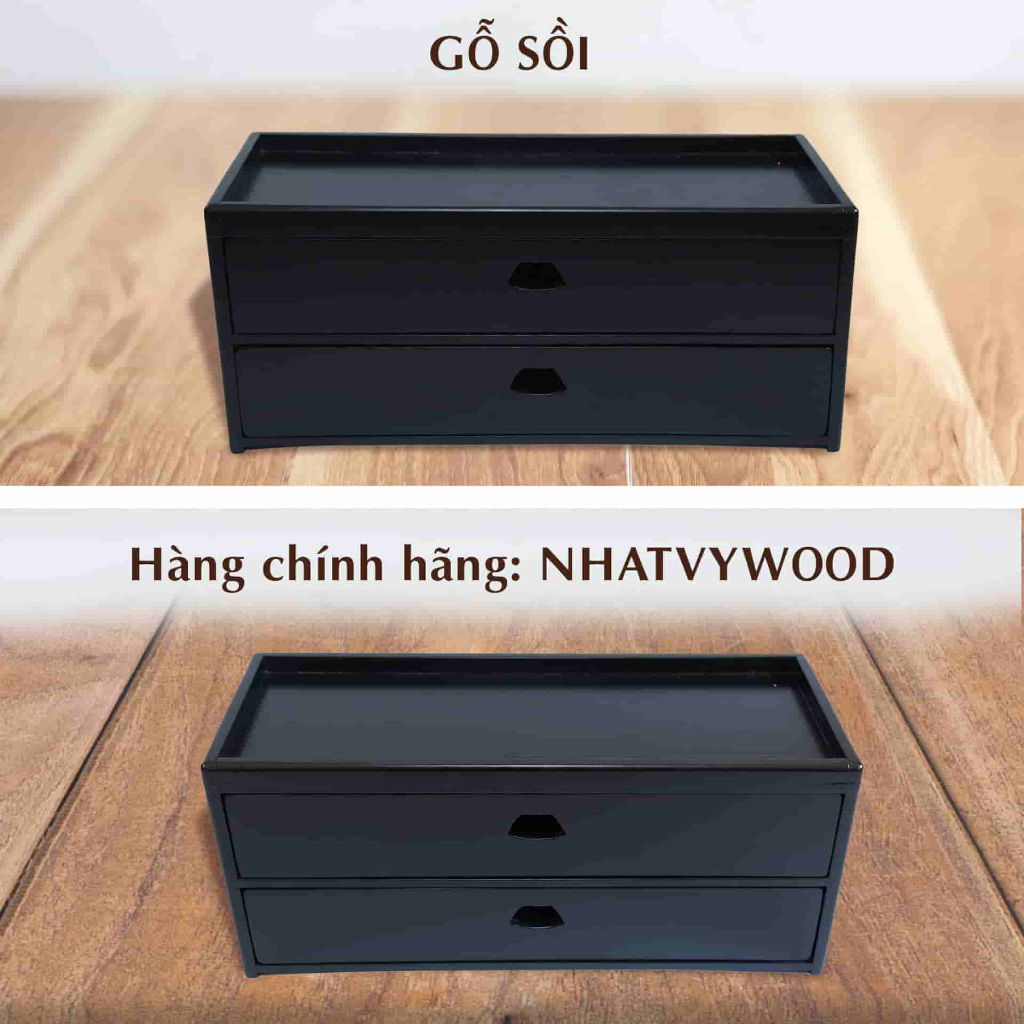 Hộp đựng đũa muỗng thìa bằng gỗ Sồi màu đen 2 tầng cho nhà hàng quán ăn Nhatvywood NV5322B