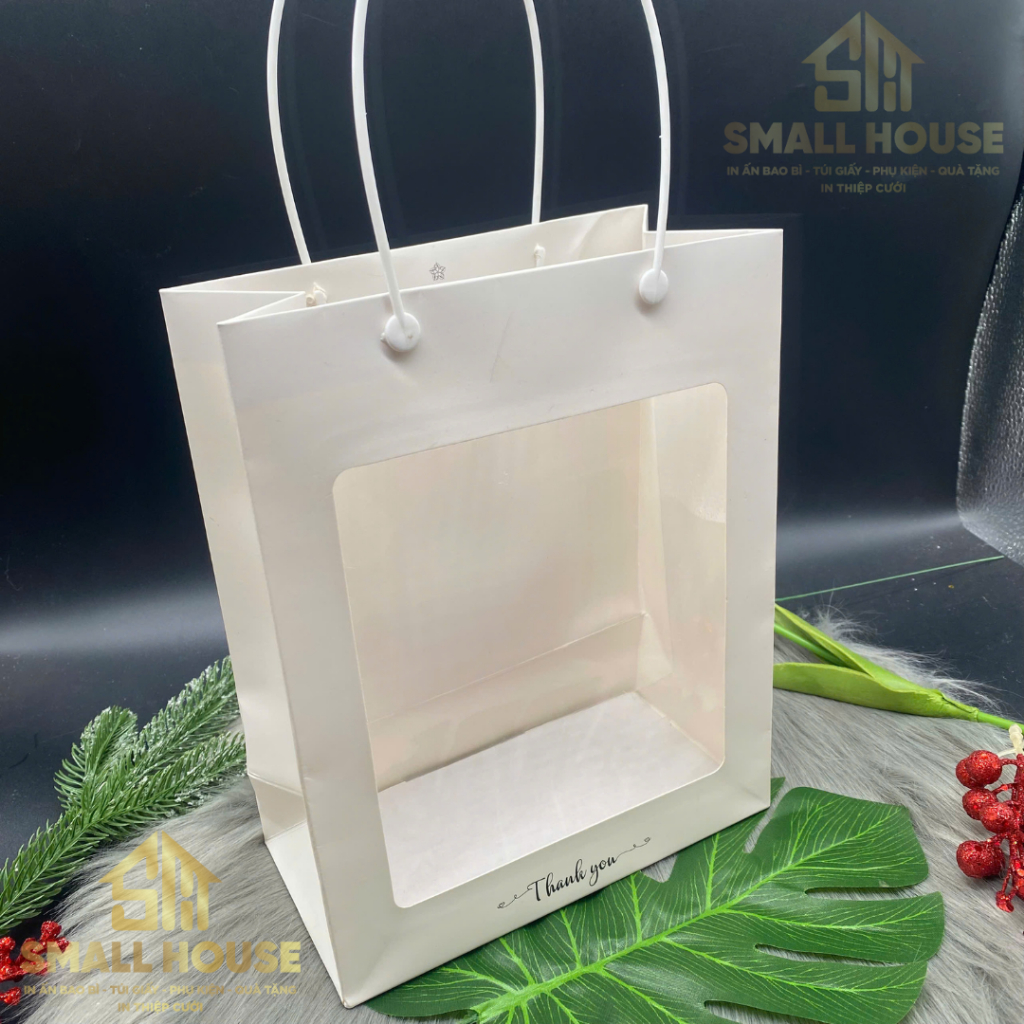set 5 Túi giấy mặt kính mica đựng yến, saffron, hoa khô, quà tặng