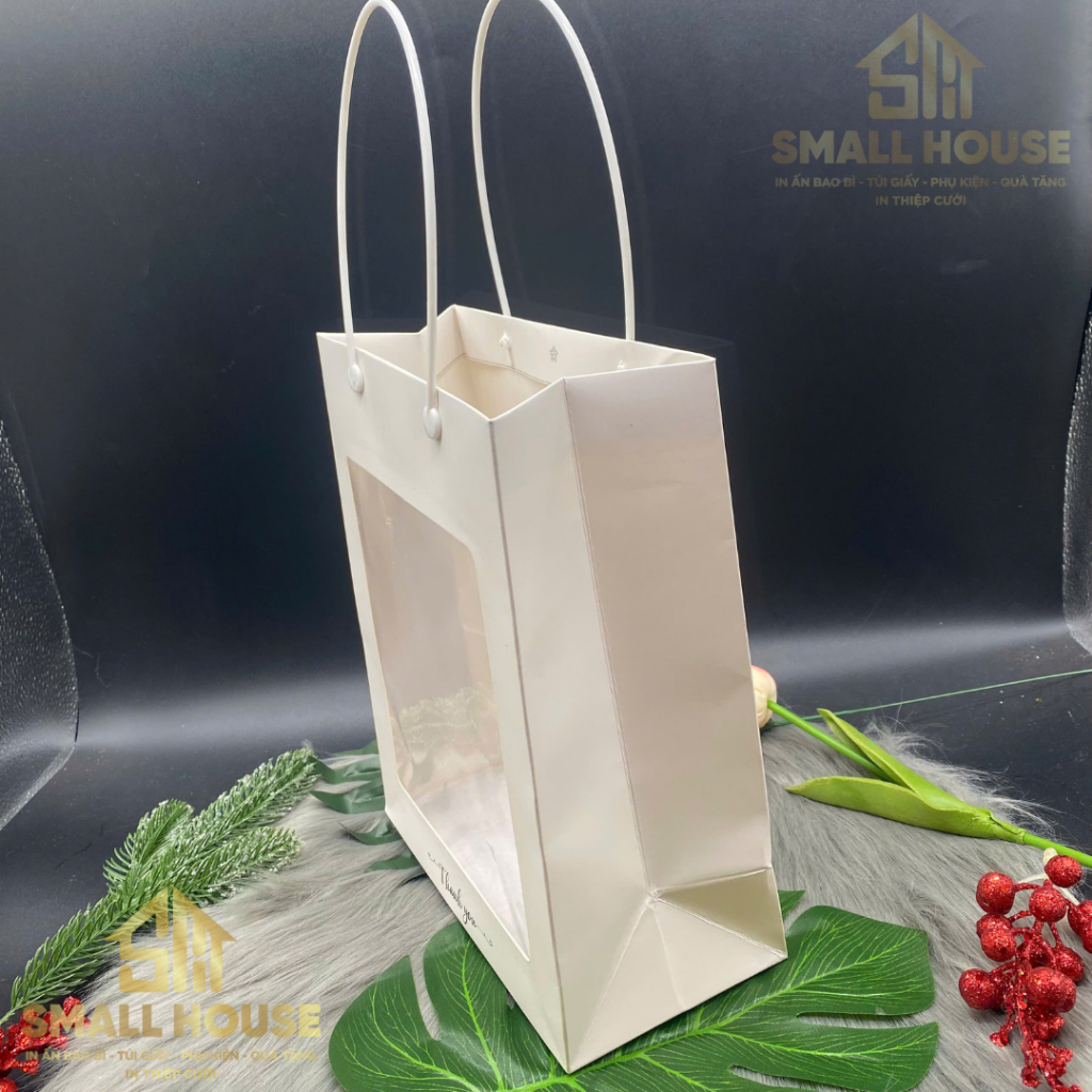set 5 Túi giấy mặt kính mica đựng yến, saffron, hoa khô, quà tặng