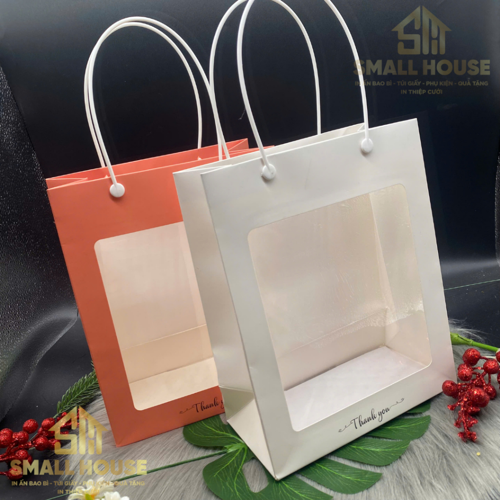 set 5 Túi giấy mặt kính mica đựng yến, saffron, hoa khô, quà tặng