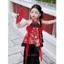 Set yếm kiều xuân NGÂN NGA BABY phối 2 nơ đỏ độc đẹp lạ, Bộ quần áo cotton hoa lụa xịn cho bé gái