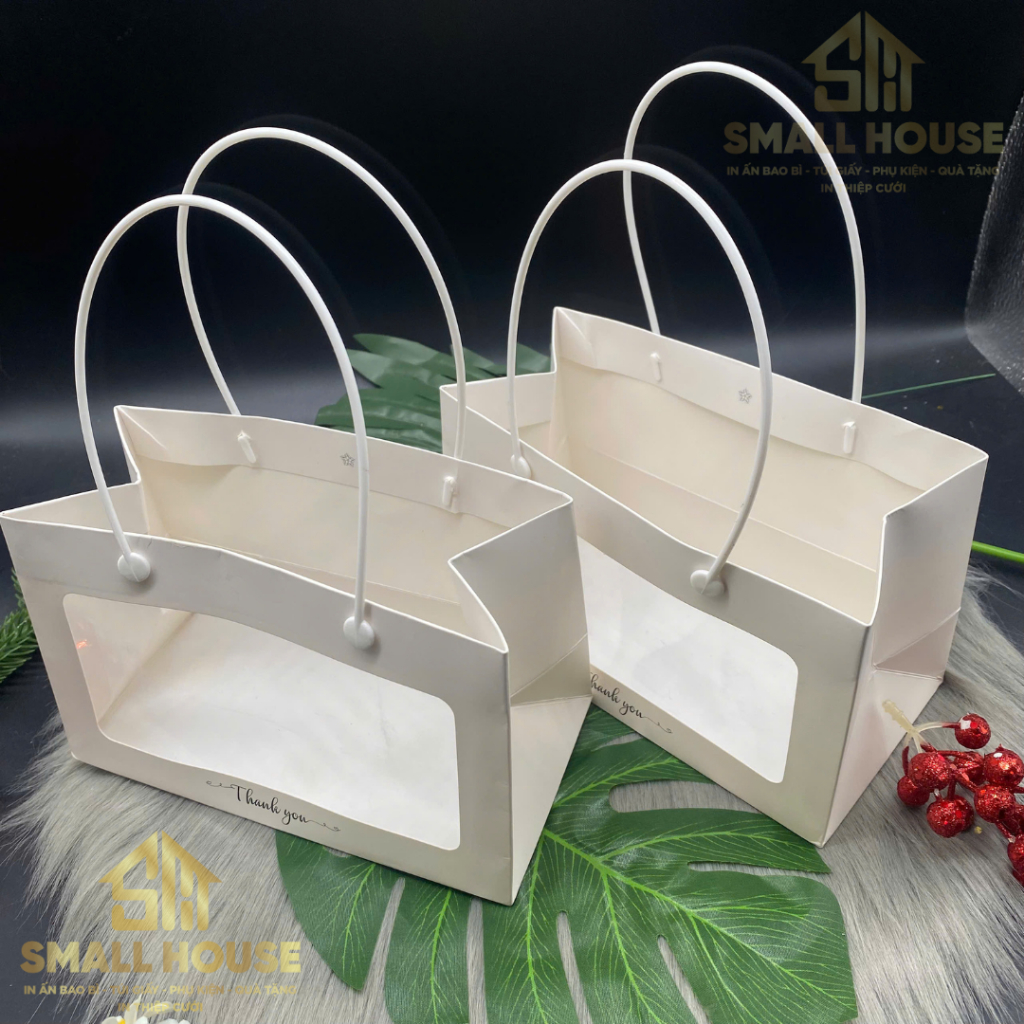 5 cái - Túi giấy màu trắng mặt kính đựng quà tặng, yến, saffron thực phẩm