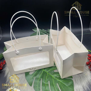 5 cái - Túi giấy màu trắng mặt kính đựng quà tặng, yến, saffron thực phẩm