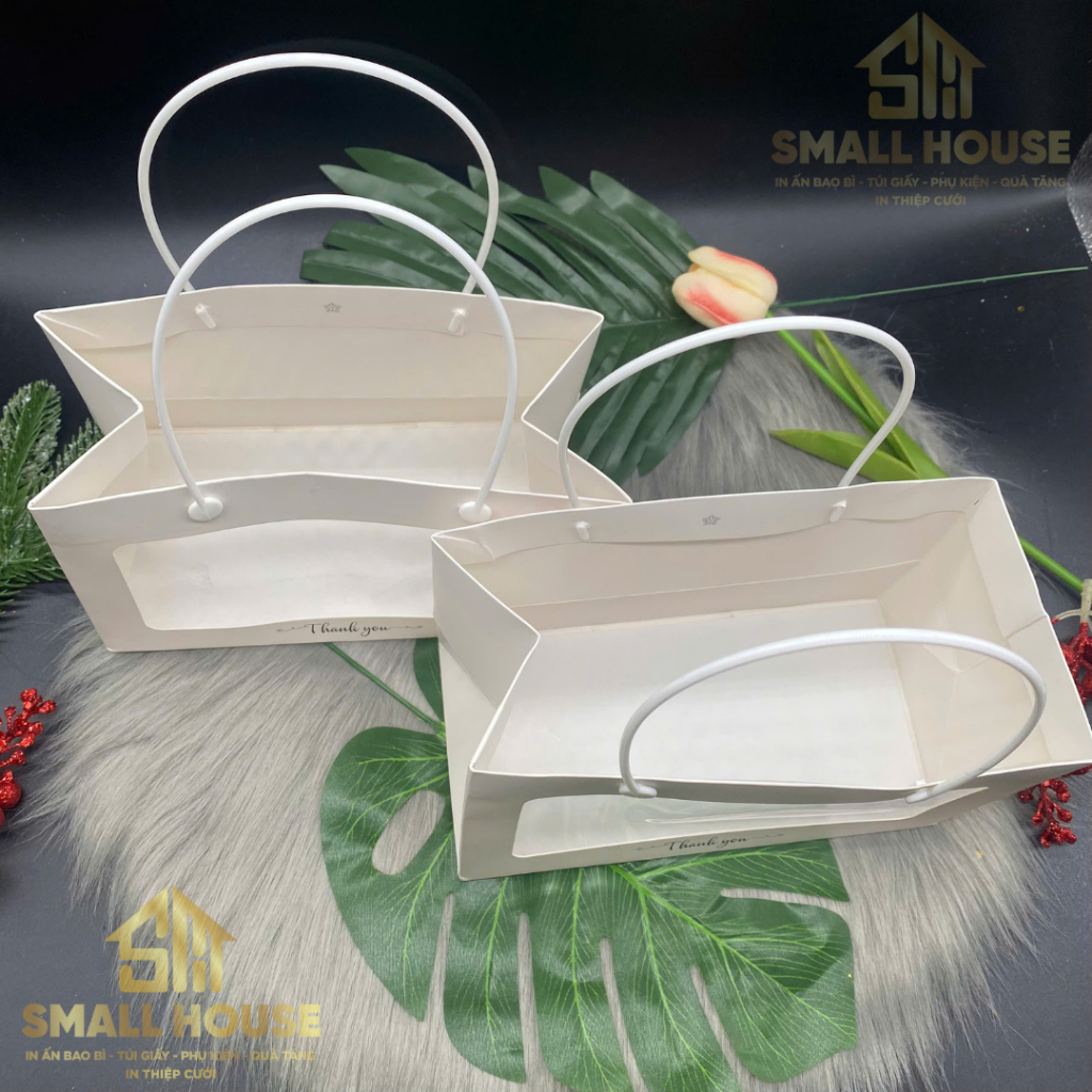 5 cái - Túi giấy màu trắng mặt kính đựng quà tặng, yến, saffron thực phẩm