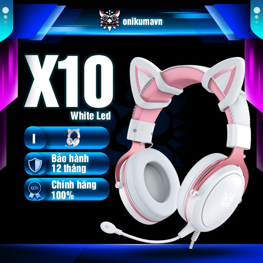 Tai nghe Gaming tai mèo ONIKUMA X10  - Cắm dây jack 3.5mm - Đèn led RGB magic - Micro giảm ồn