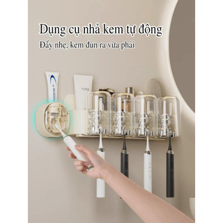 kệ treo bàn chải đánh răng cốc trong suốt hình gấu,bộ nhả kem đánh răng nhà tắm gấu bạc