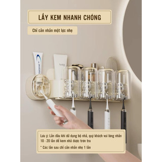 kệ treo bàn chải đánh răng cốc trong suốt hình gấu,bộ nhả kem đánh răng nhà tắm gấu bạc