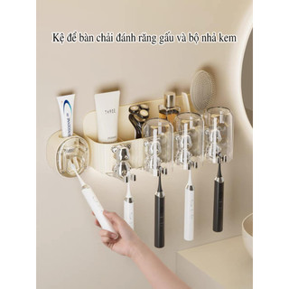 kệ treo bàn chải đánh răng cốc trong suốt hình gấu,bộ nhả kem đánh răng nhà tắm gấu bạc