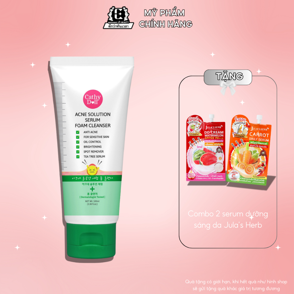 Sữa rửa mặt Cathy doll  cho da nhạy cảm giảm mụn sáng da an toàn lành tính bản nội địa Thái Ekkamai