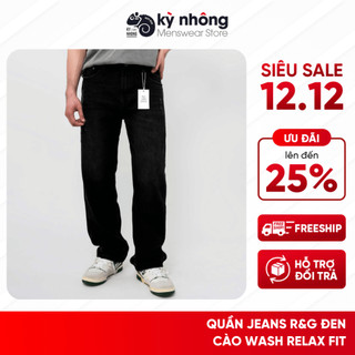 Quần Jeans nam R&G đen cào wash, dáng basic, quần bò nam ống đứng phom dáng trẻ trung
