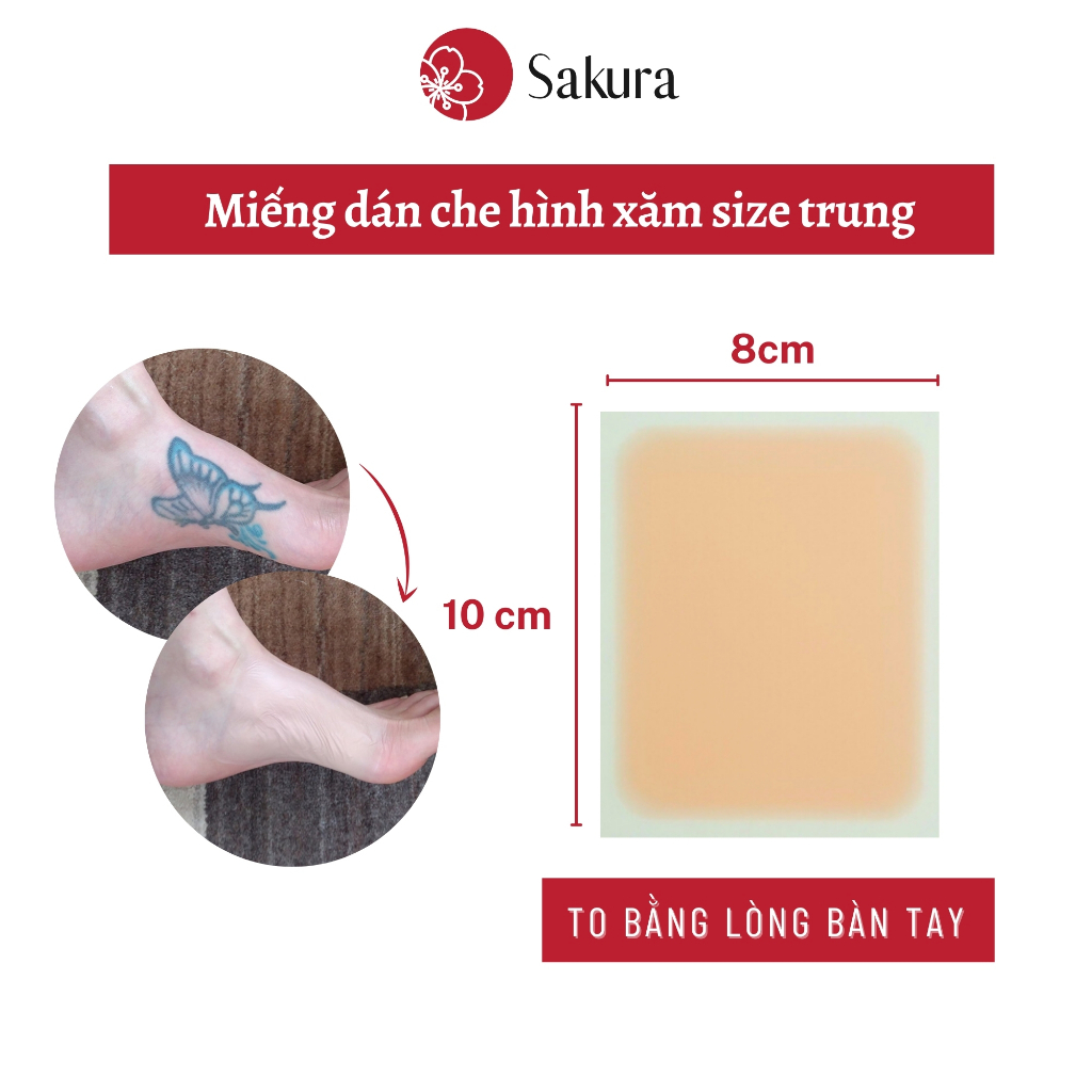 Miếng dán che hình xăm Japan Sakura 8x10cm che hình xăm ở tay chân cỡ vừa, chống nước, nhiều màu da