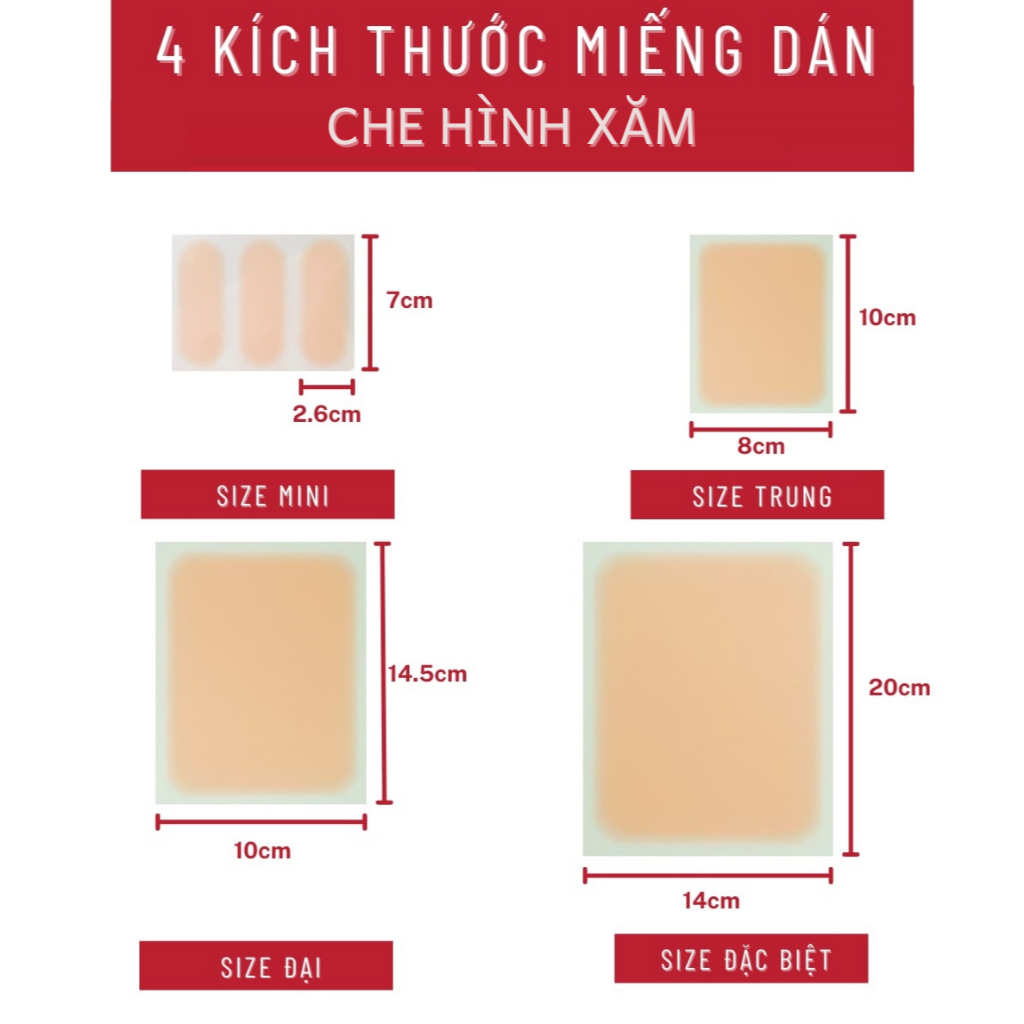 Miếng dán che hình xăm Japan Sakura 8x10cm che hình xăm ở tay chân cỡ vừa, chống nước, nhiều màu da