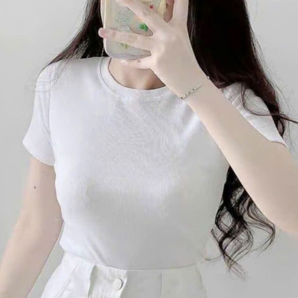 Áo Thun Nữ Bigsize Cổ Tròn / Cổ Tim Tay Ngắn Form Ôm Chất Thun Gân Tăm Co Giãn Mềm Mát ESHOP