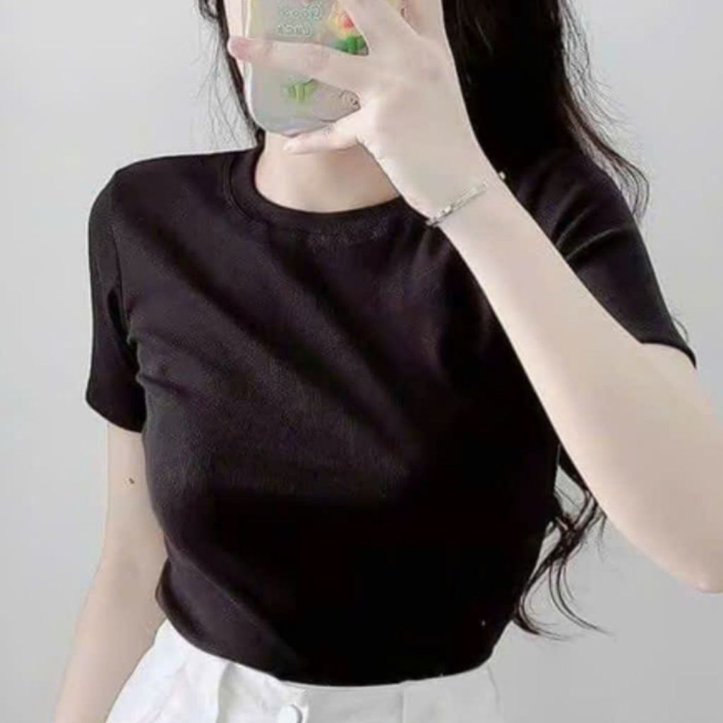 Áo Thun Nữ Bigsize Cổ Tròn / Cổ Tim Tay Ngắn Form Ôm Chất Thun Gân Tăm Co Giãn Mềm Mát ESHOP