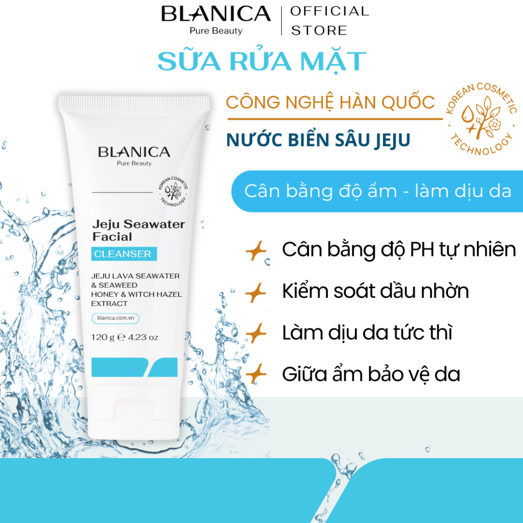 Sữa rửa mặt BLANICA Jeju Sea Water Facial Cleanser 120g dạng gel làm sạch sâu dịu nhe, hỗ trợ cân bằng độ ẩm cho da