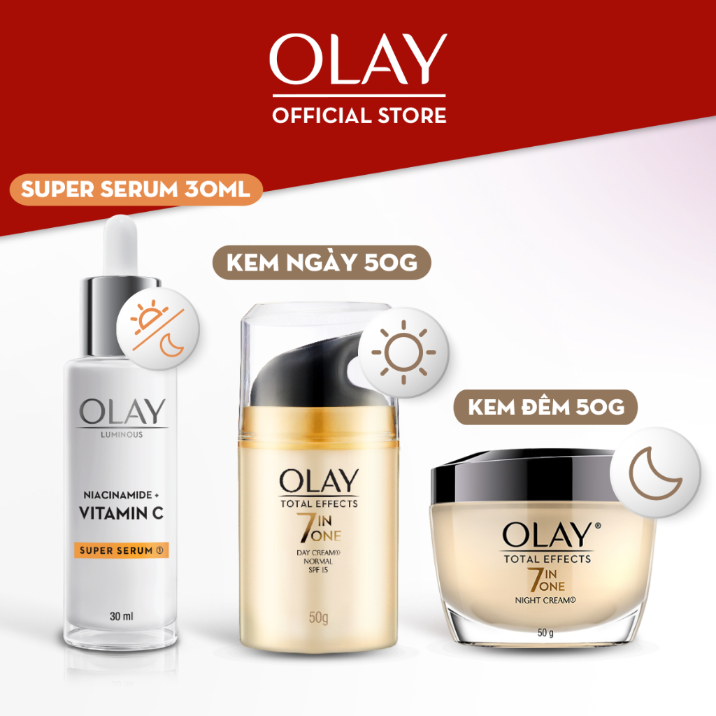 Ảnh Combo 3: Kem Dưỡng Ẩm Ngày, Đêm OLAY TOTAL EFFECTS + Super Serum OLAY LUMINOUS NIACINAMIDE VITAMIN C (50G X2 + 30ML) 2