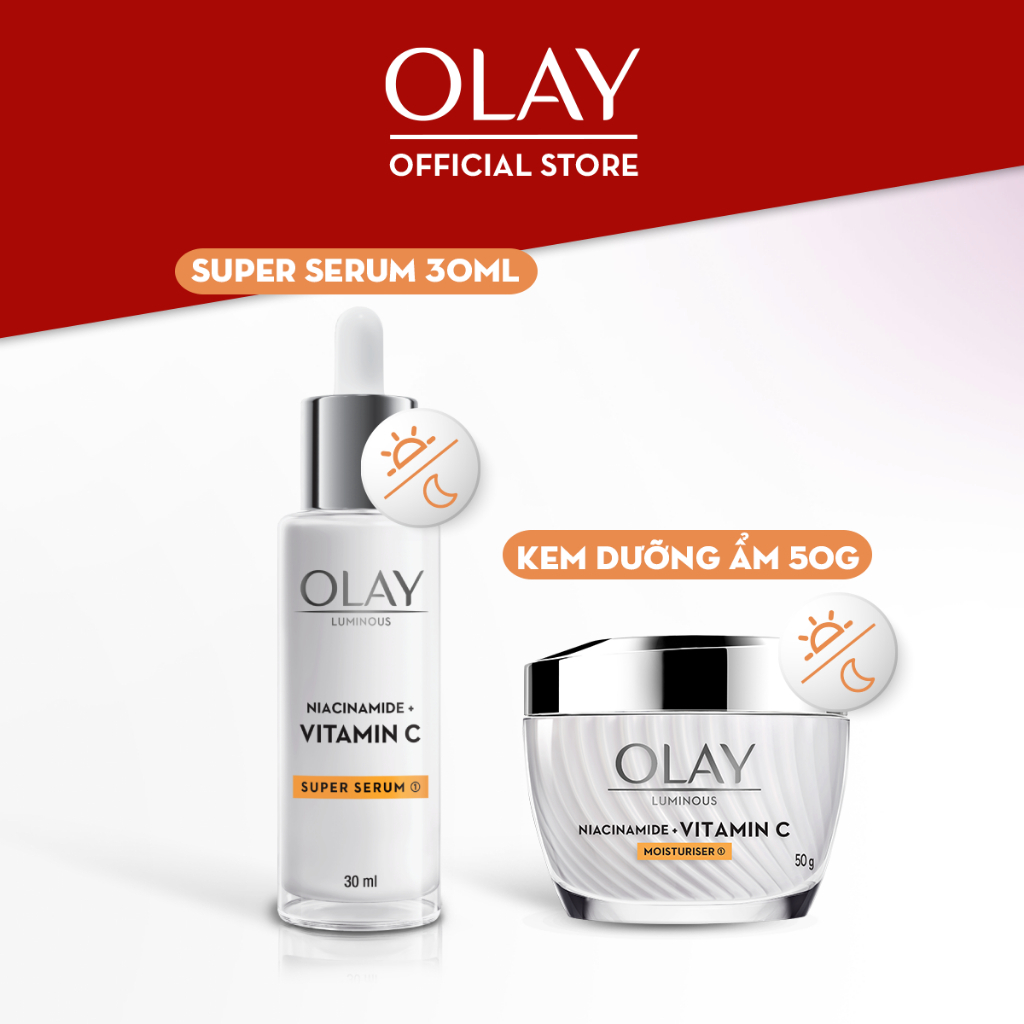 Ảnh Combo2:Kem Dưỡng & Super Serum OLAY Luminous Niacinamide & Vitamin C Giúp Mờ Vết Thâm, Đốm Nâu, Dưỡng Sáng Da (50G+30ML) 2