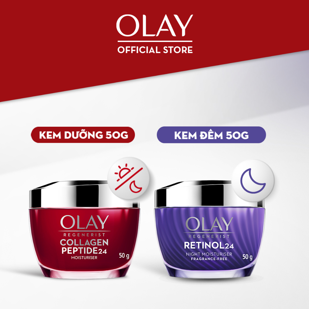 Ảnh Combo 2: Kem Dưỡng Ẩm OLAY COLLAGEN Peptide24 50G & OLAY RETINOL24 50G Căng Mướt & Mờ Nếp Nhăn 2