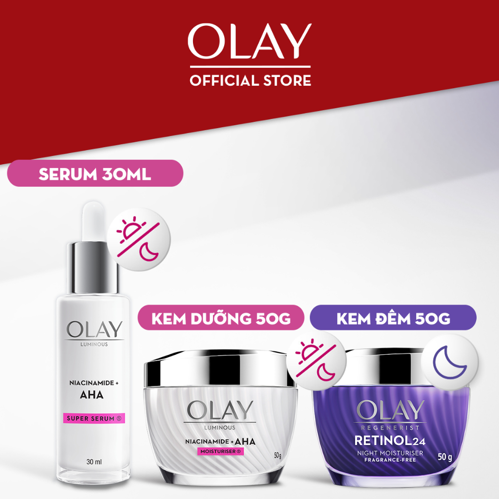 Ảnh Combo 3: Kem Dưỡng Ẩm OLAY RETINOL24 50G, Kem Dưỡng Ẩm & Super Serum Sáng Da OLAY LUMINOUS AHA 50G + 30ML 2