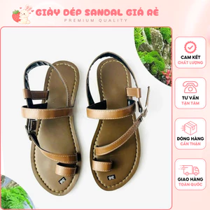 Giày Sandanl Nữ Thời Trang Giày Sandal Xỏ Ngón Quai Chéo Màu Nâu, Đi Học, Đi Chơi