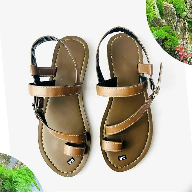 Giày Sandanl Nữ Thời Trang Giày Sandal Xỏ Ngón Quai Chéo Màu Nâu, Đi Học, Đi Chơi