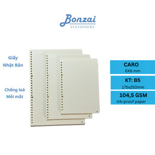 Combo 2 tệp ruột sổ còng B5 Caro giấy Ford Nhật Bản cao cấp BONZAI 120 Trang / 60 tờ