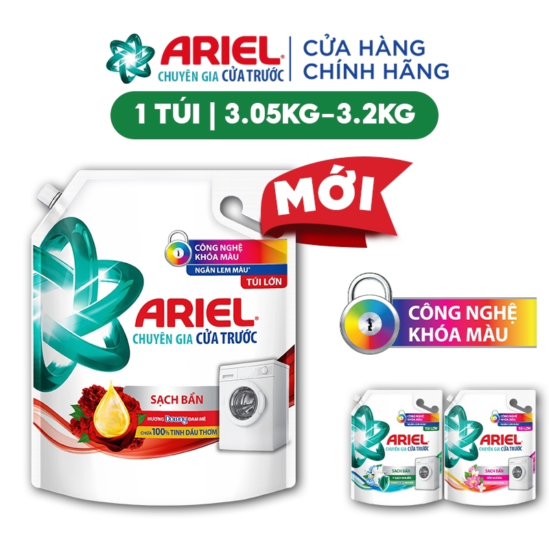 Ảnh Nước Giặt ARIEL Chuyên Gia Cửa Trước Ngăn Lem Màu Hương Nắng Sớm/ Sen & Nhài/ Đam Mê Túi 3.2KG/ 3.05KG 2
