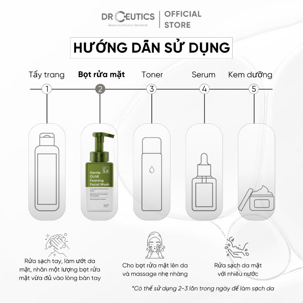 Ảnh DrCeutics Sữa Rửa Mặt Tạo Bọt Gentle Olive Foaming Facial Wash - Cho Mọi Loại Da, Da Nhạy Cảm 420g 3