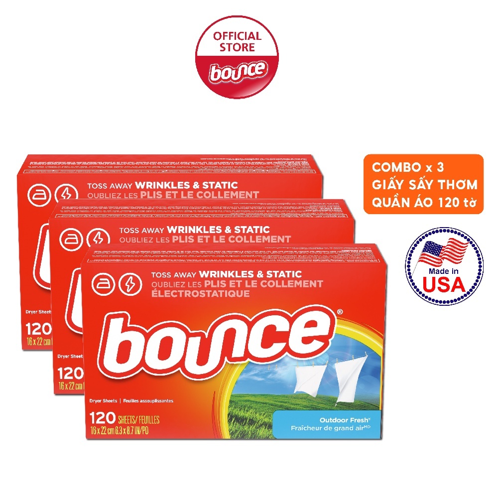 Ảnh Combo 3 Giấy Sấy Thơm Quần Áo BOUNCE Sheets Outdoor Fresh Hộp 12 Tờ 1