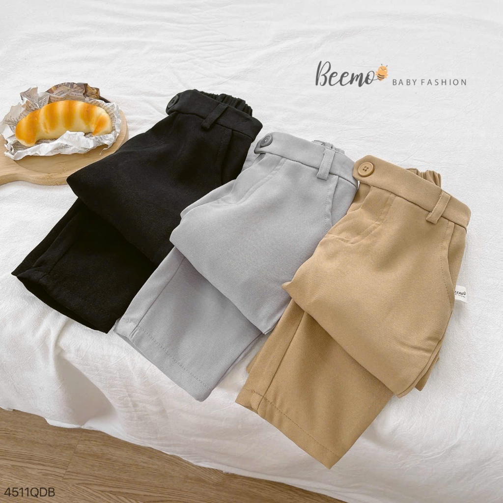 Quần âu bé trai dáng baggy, quần thu đông phối khuy cá tính cho bé hàng thiết kế Beemo