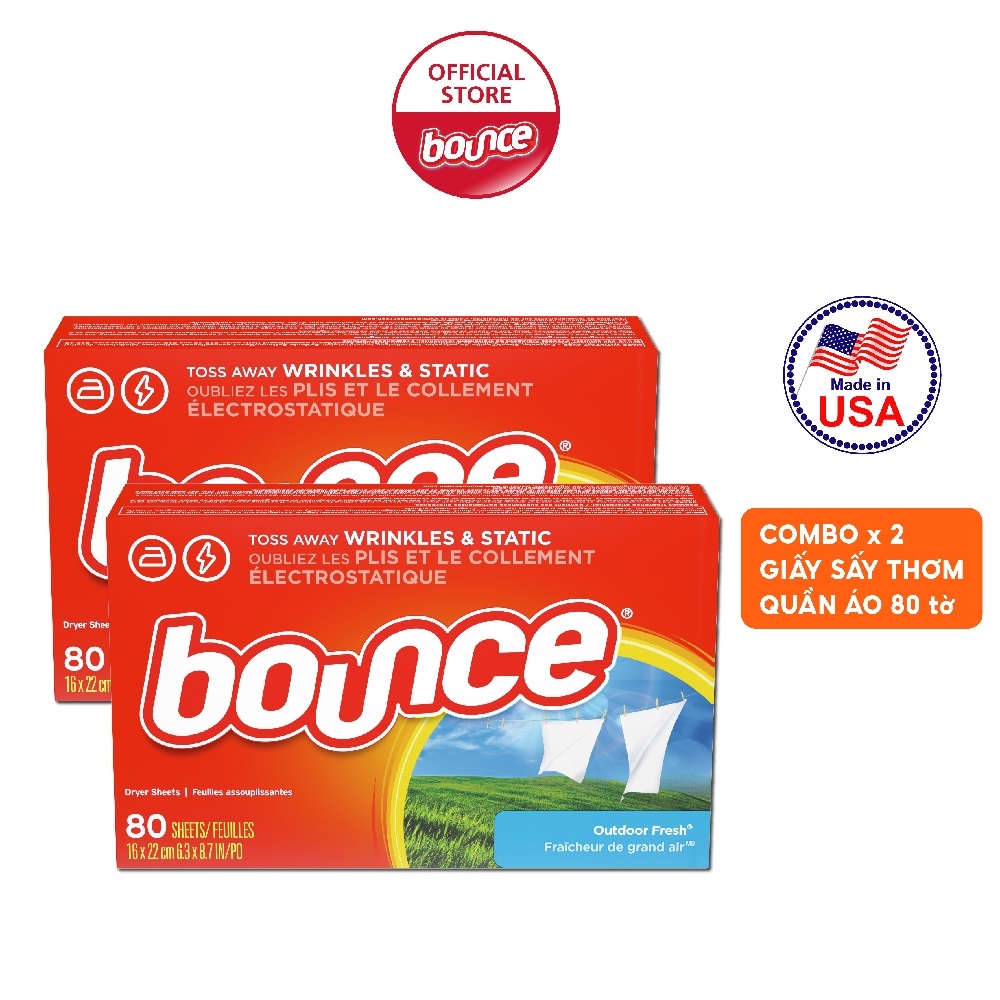 Ảnh Combo 2 Giấy Sấy Thơm Quần Áo BOUNCE Sheets Outdoor Fresh Hộp 80 Tờ 1
